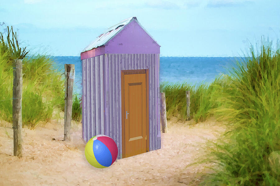 The Purple Beach Hut  Mixed Media by Shelli Fitzpatrick