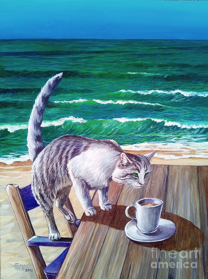 The Purrfect Blend.. Cats and Coffee Painting by Sonya Allen