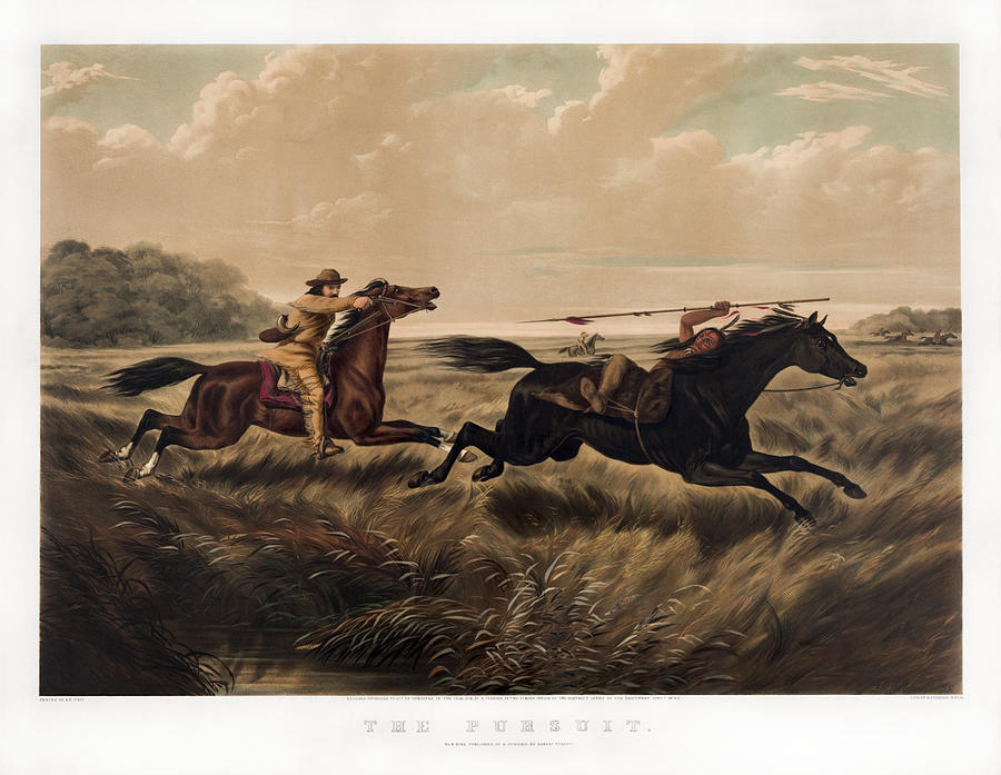 The Pursuit - Cowboys and Indians - Arthur Fitzwilliam Tait - 1856 Painting by War Is Hell Store