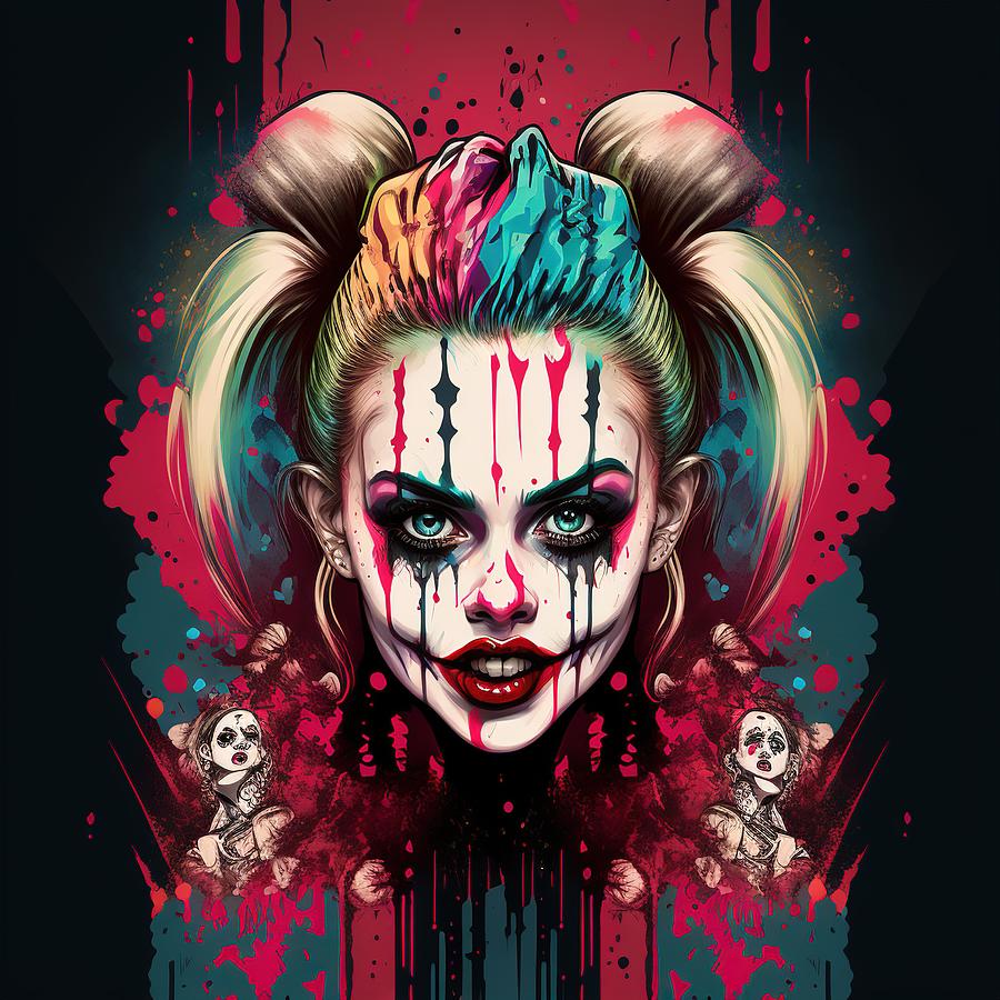The Queen Of Clowns. Master Of Jokers. Issue 1 - A Psychedelic Comic Book Character Portrait Drawing