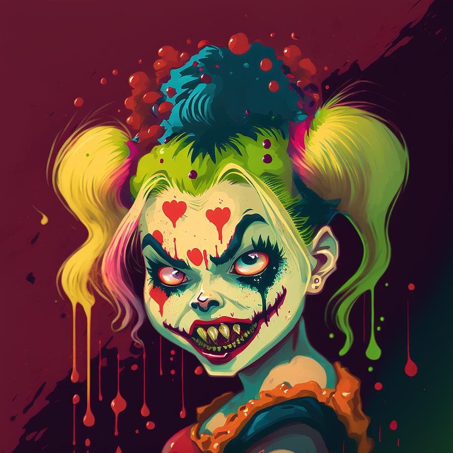 The Queen Of Clowns. Master Of Jokers. Issue 4 - A Psychedelic Comic Book Character Portrait Painting