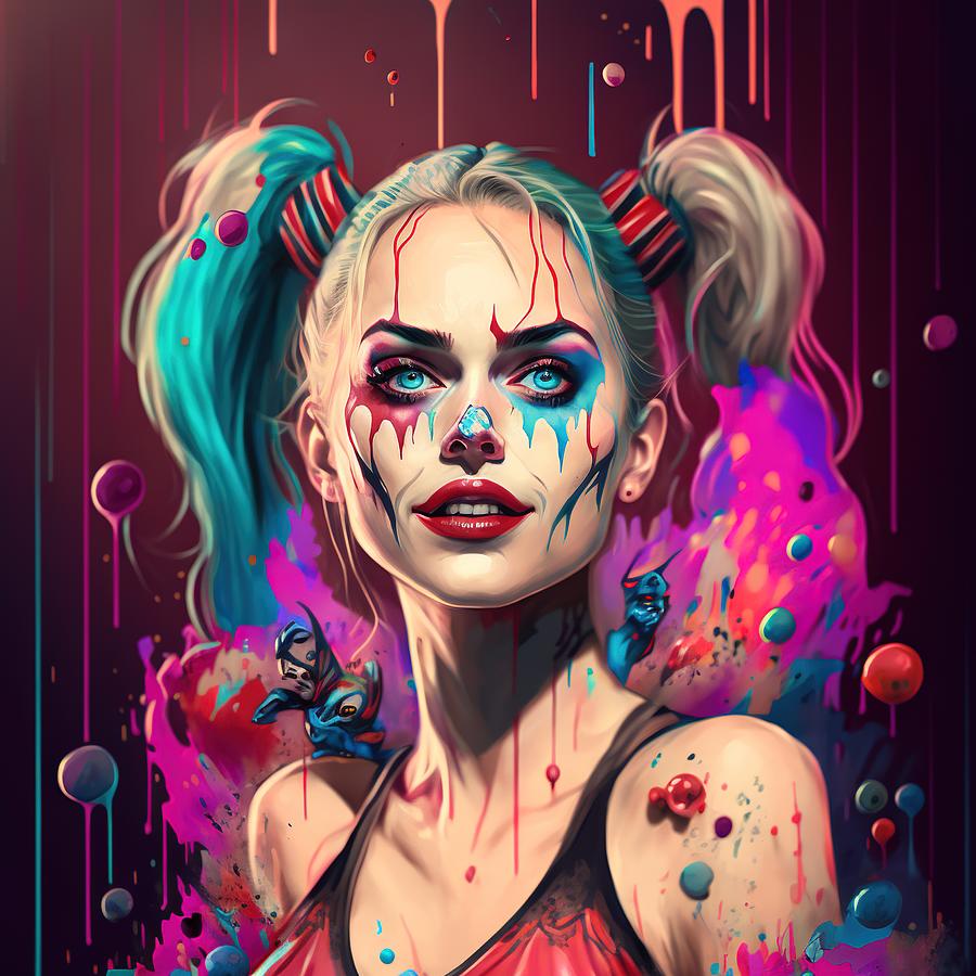 The Queen Of Clowns. Master Of Jokers. Issue 6 - A Psychedelic Comic Book Character Portrait Painting