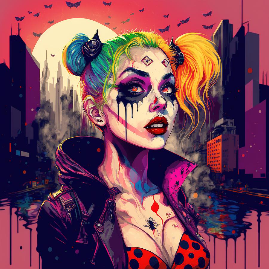 The Queen Of Clowns. Master Of Jokers. Issue 7 - A Psychedelic Comic Book Character Portrait Painting