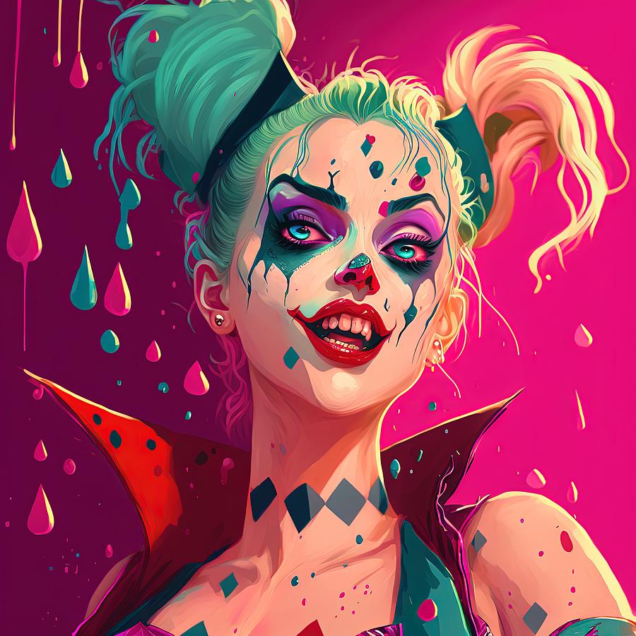 The Queen Of Clowns. Master Of Jokers. Issue 9 - A Psychedelic Comic Book Character Portrait Digital Art