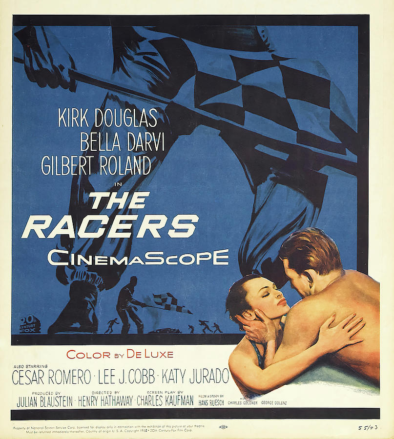 Kirk Douglas Mixed Media - The Racers, with Kirk Douglas and Bella Darvi, 1955 by Movie World Posters