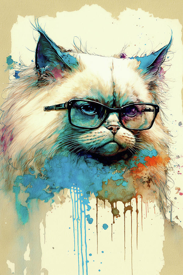Goggle Painting - The Ragdoll Cat With Sunglasses - Composition 003 by Aryu