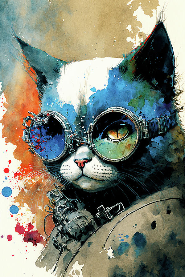 Goggle Painting - The Ragdoll Cat With Sunglasses - Composition 004 by Aryu