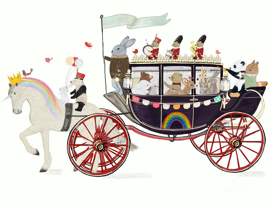 Unicorn Painting - The Rainbow Carriage by Bri Buckley