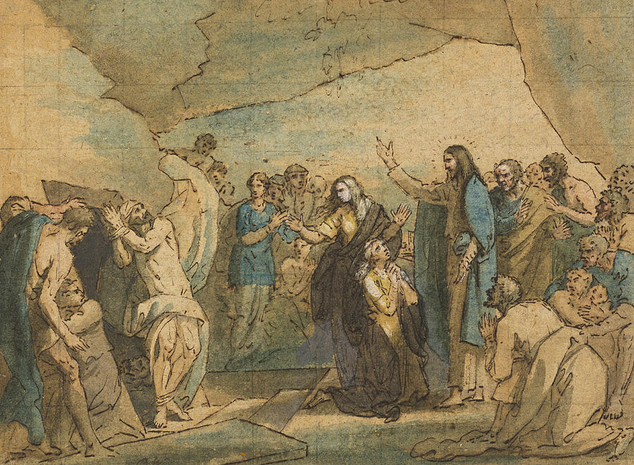 The Raising of Lazarus Drawing by Benjamin West