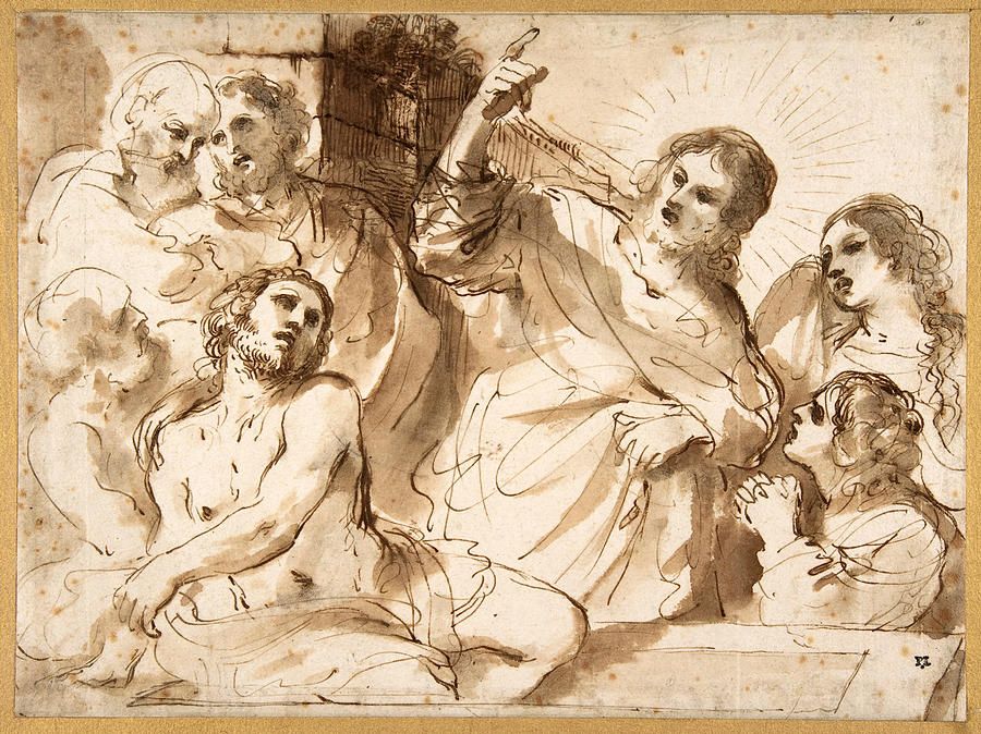 The Raising of Lazarus Drawing by Guercino