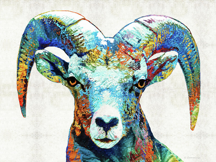The Ram Colorful Animal Art Painting by Sharon Cummings