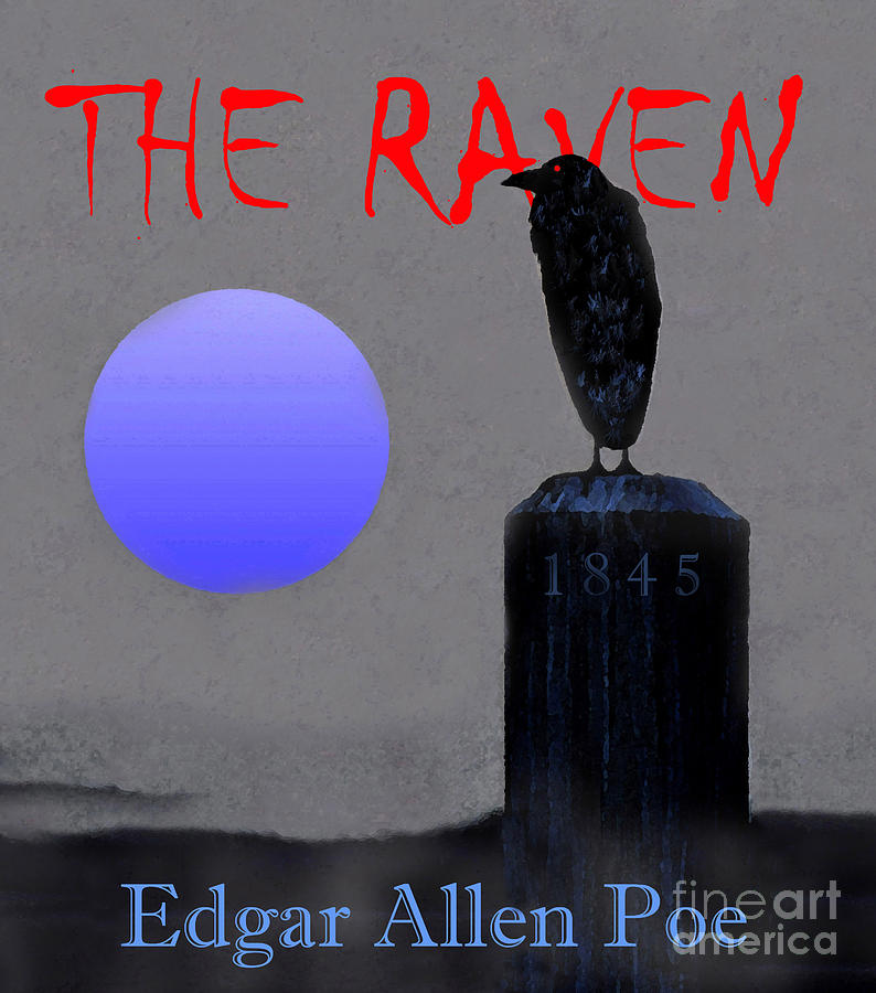 The Raven 1845 blue moon cover Mixed Media by David Lee Thompson - Fine ...