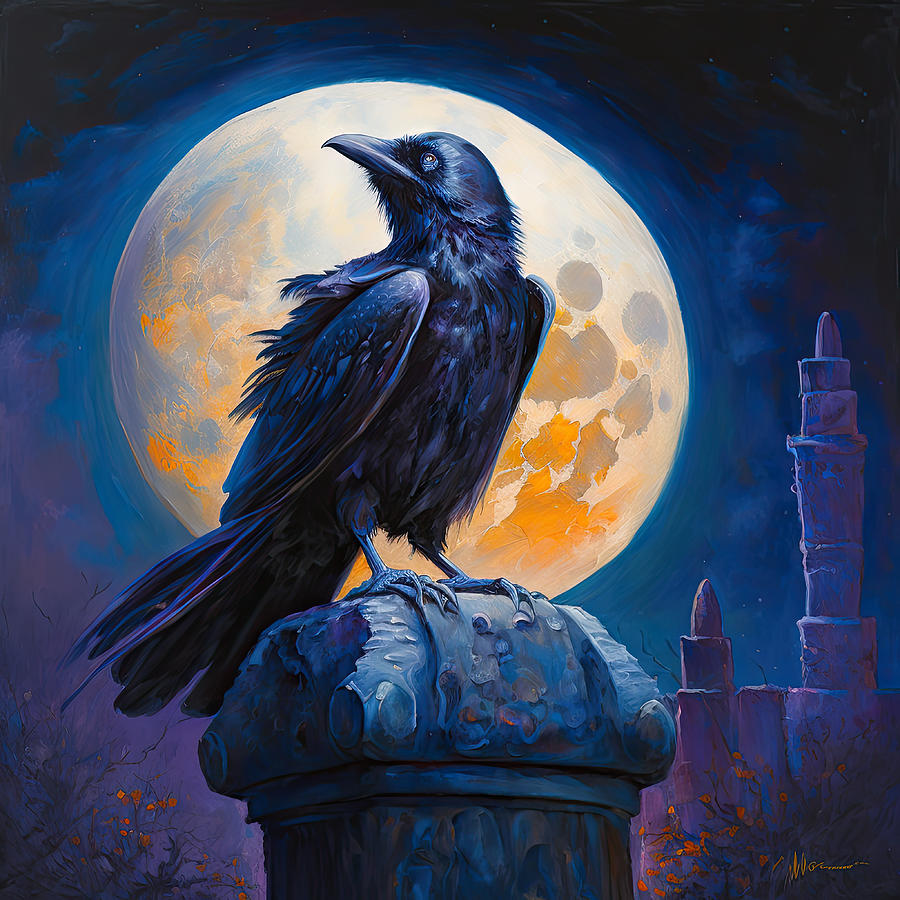 Raven Painting - The Raven and the Moon by My Head Cinema