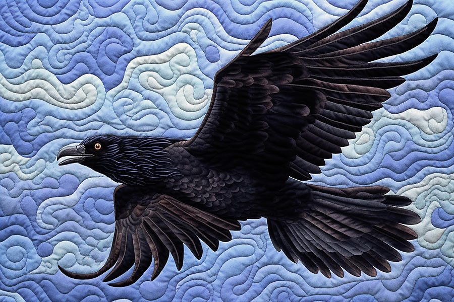 The Raven - Quilted Digital Art by Peggy Collins