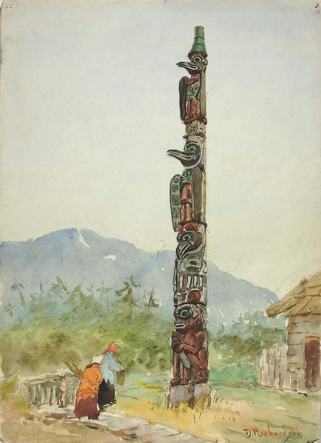Raven Drawing - The Raven Totem Pole #1 by Theodore J Richardson