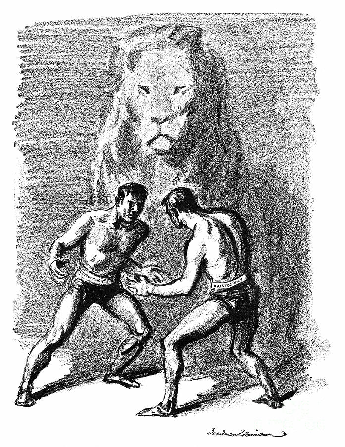 Lion Drawing - The Real Struggle in England by Boardman Robinson