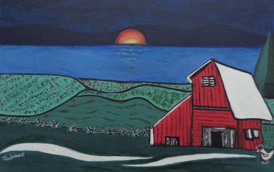 The Red Barn at Dusk Painting by Joyce Gebauer