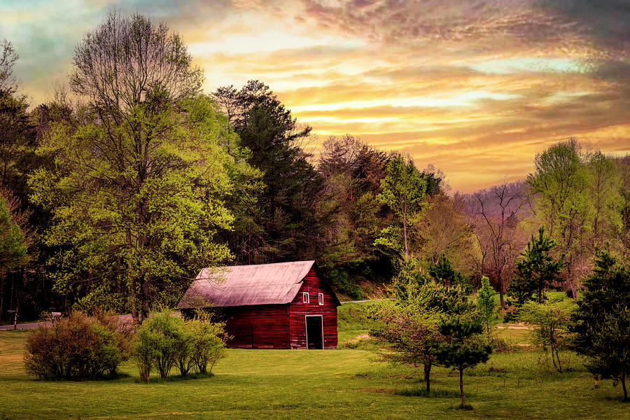 The Red Barn at Sunset Photograph by Debra and Dave Vanderlaan