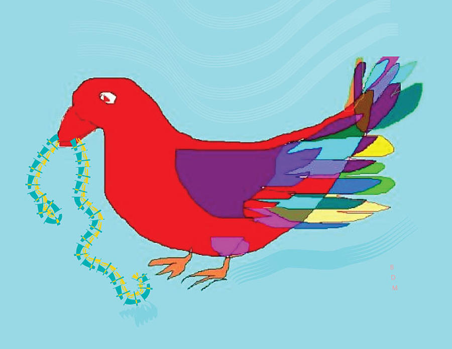 The Red Bird Catches The Worm Digital Art by Brenda Dulan Moore