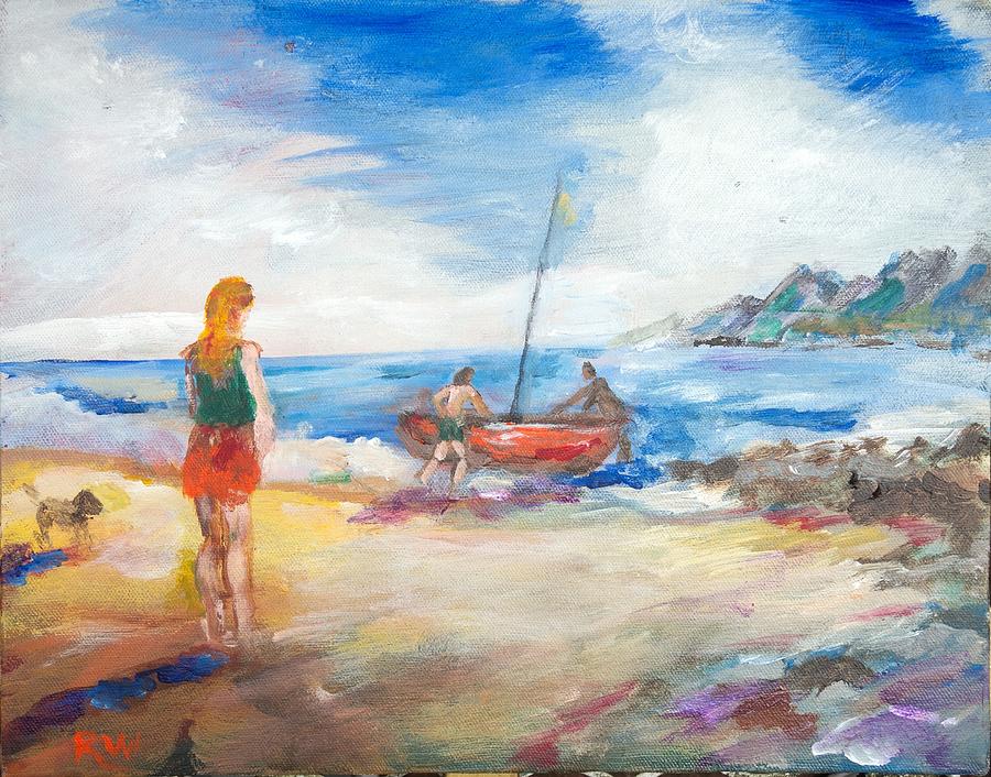 Landscape Painting - The Red Boat by Rich Wagner Landscape Painting - The Red Boat by Rich Wagner