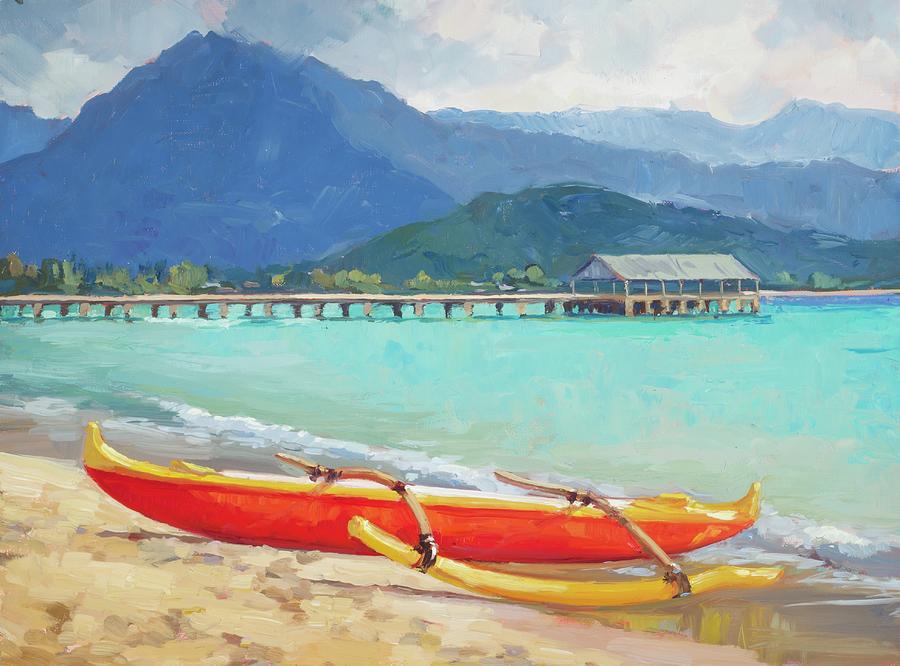 Beach Painting - The Red Canoe by Jenifer Prince