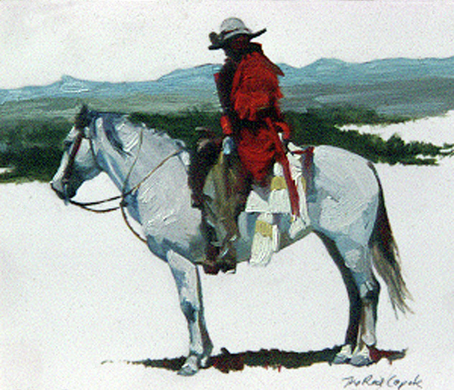 Mountain Men Painting - The Red Capote by Elizabeth J Billups