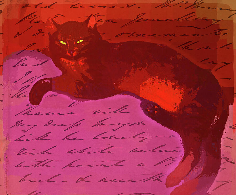 The Red Cat or Le Chat Rouge  Mixed Media by Shelli Fitzpatrick