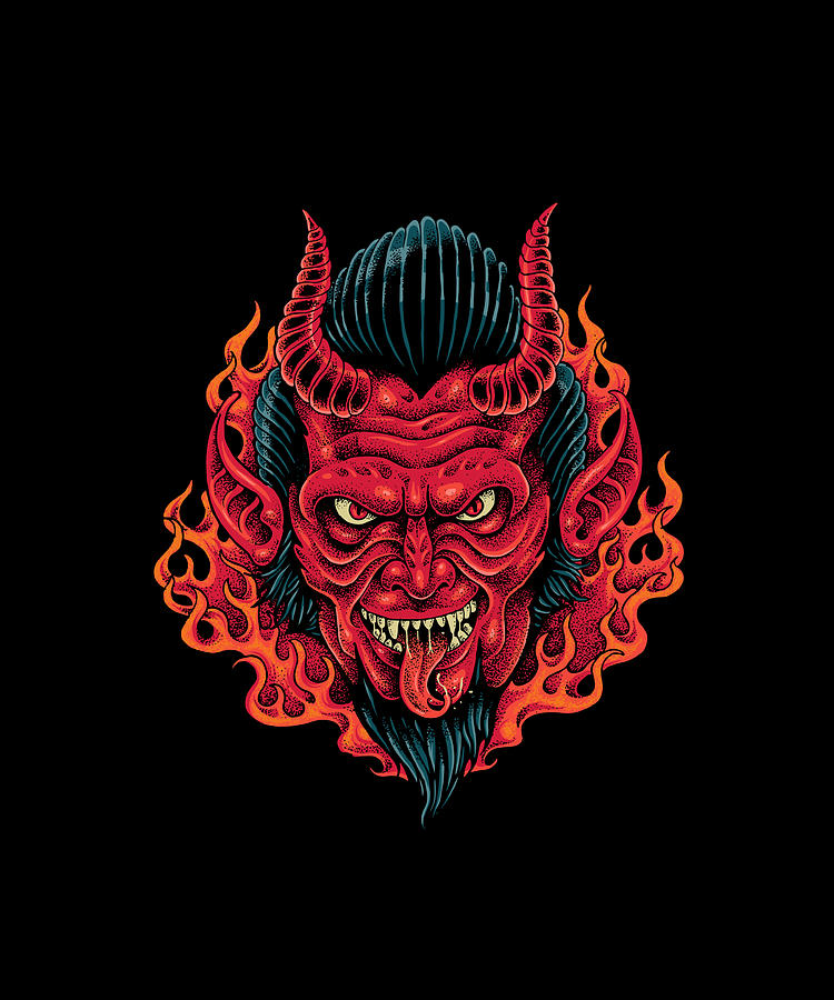The Red Demon Head Devil detailed scary drawing Digital Art by Norman W