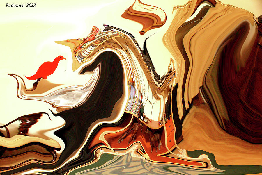 The Red Pigeon and the Sea Monster Digital Art by Padamvir Singh