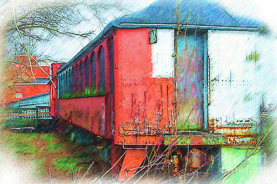 The Red Railroad Car  Digital Art by Kirt Tisdale