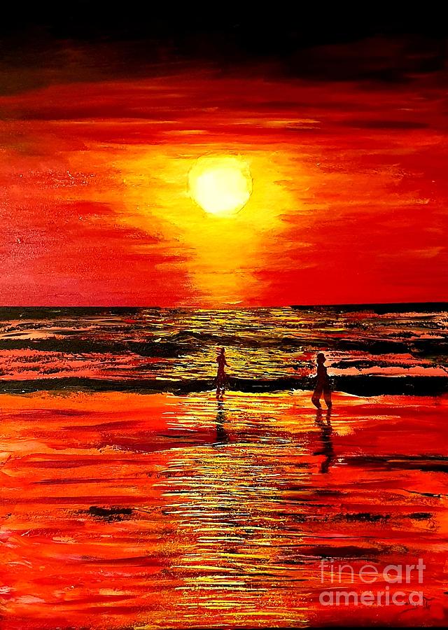 The red sunset  that leave us enchanted   Painting by Eli Gross