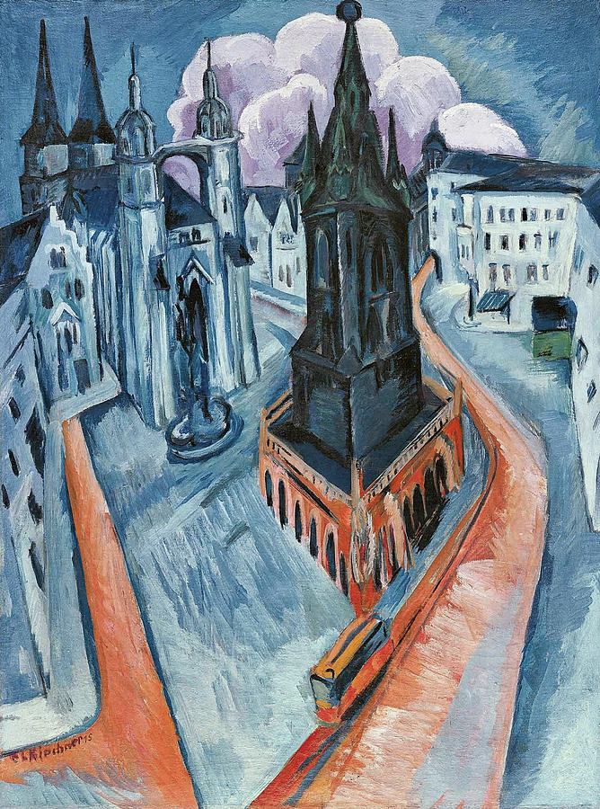 The red tower of Halle Painting by Ernst Ludwig Kirchner