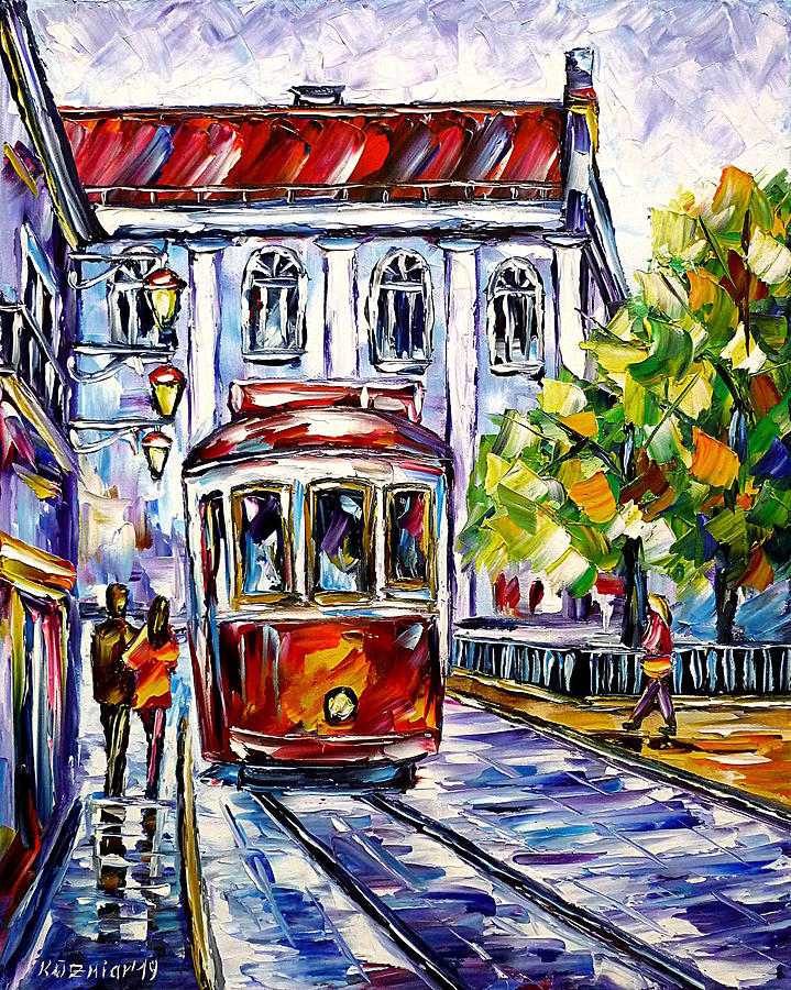 The Red Trolley Of Lisbon Painting by Mirek Kuzniar