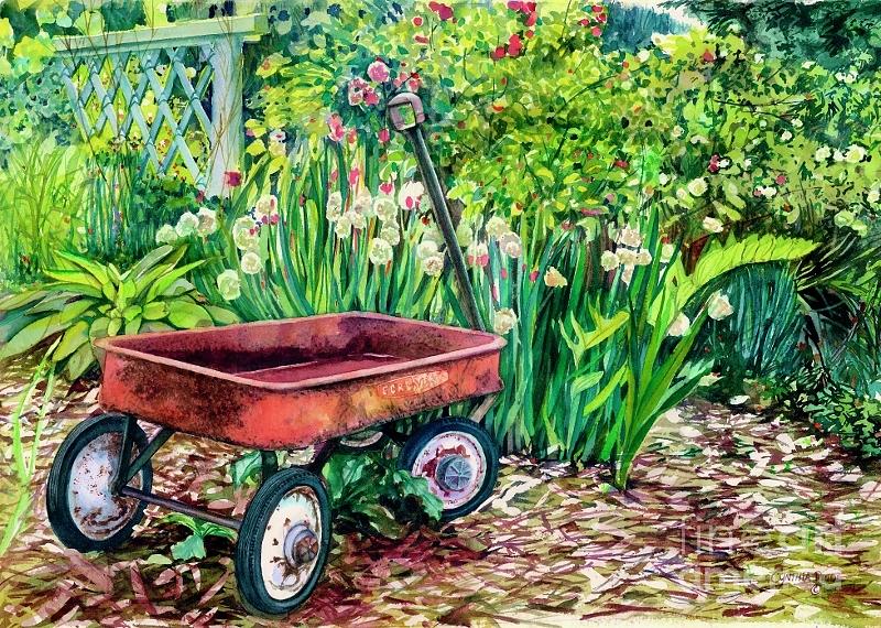 The Red Wagon Painting by Cynthia Pride