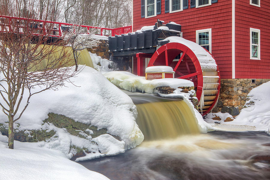 The Red Waterwheel At The Historic Millstream Photograph