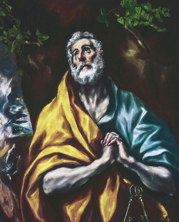 Vintage Painting - The Repentant St Peter by El Greco 1605 by El greco