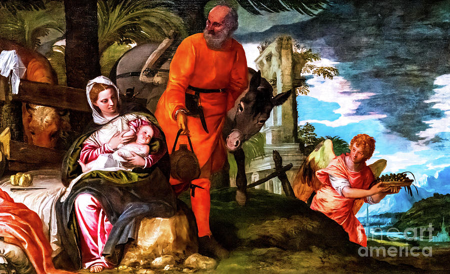 The Rest on the Flight into Egypt by Paolo Caliari 1572 Painting by Paolo Caliari