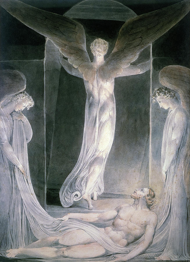 William Blake Painting - The Resurrection, The Angels rolling away the Stone from the Sepulchre by William Blake