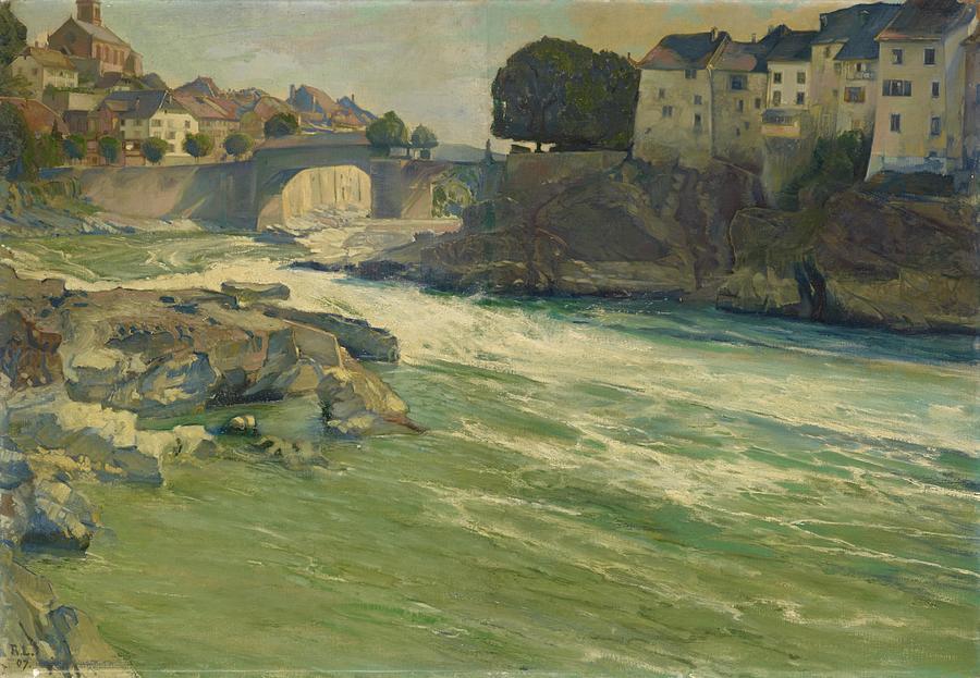 The Rhine at Laufenburg art Painting by Rudolf Low Swiss