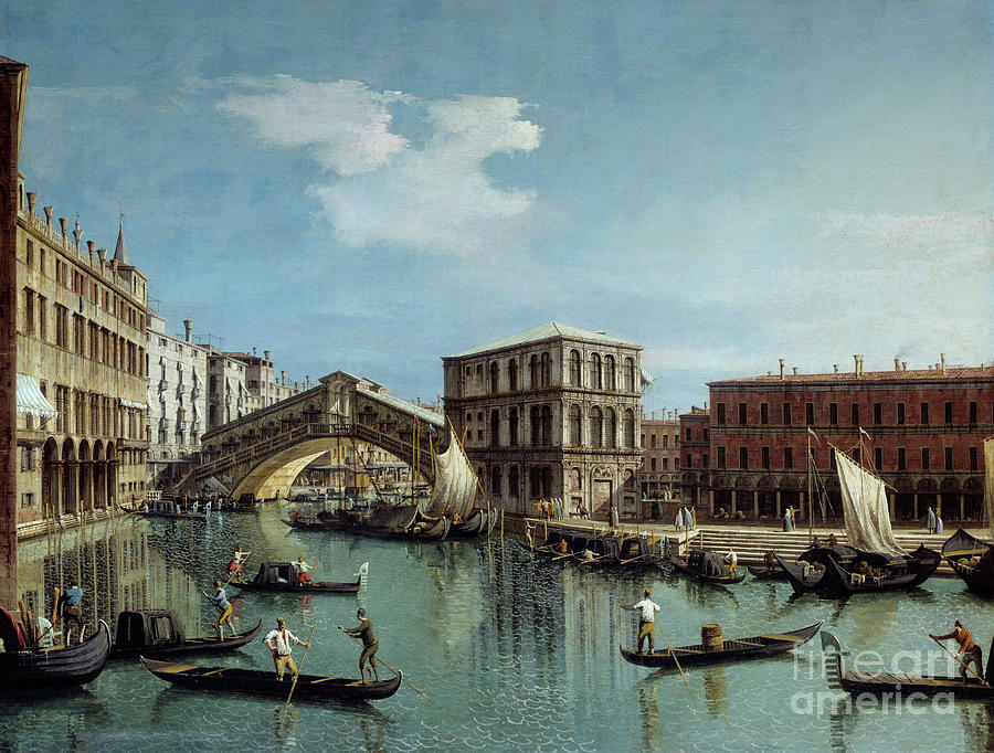 Canaletto Painting - The Rialto Bridge in Venice by Giovanni Antonio Canal