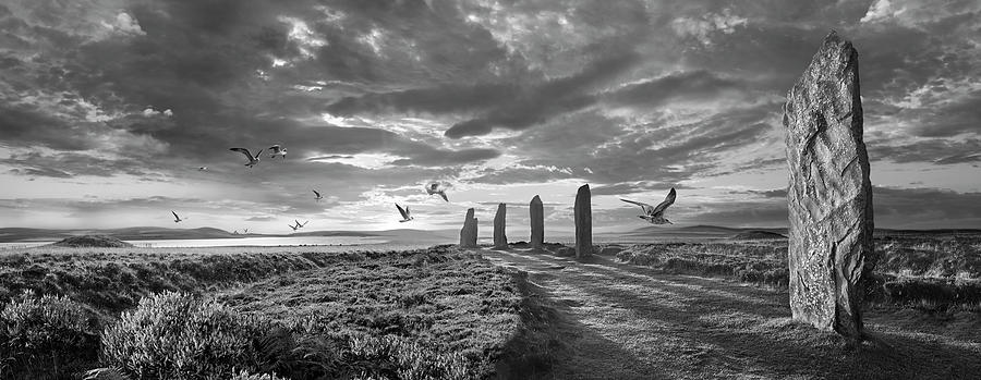 Sacred Stone - The Ring of Brodgar Stone Circle Black and white photo  Photograph by Paul E Williams