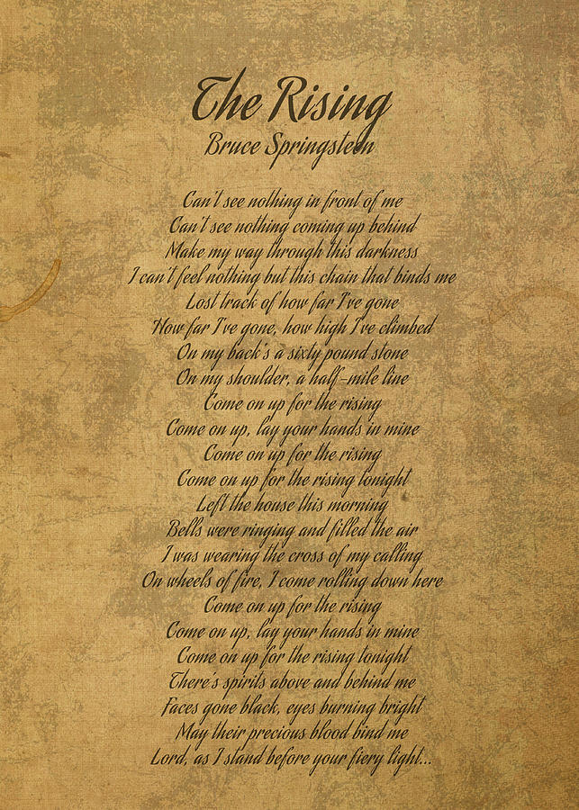 The Rising By Bruce Springsteen Vintage Song Lyrics On Parchment Mixed ...