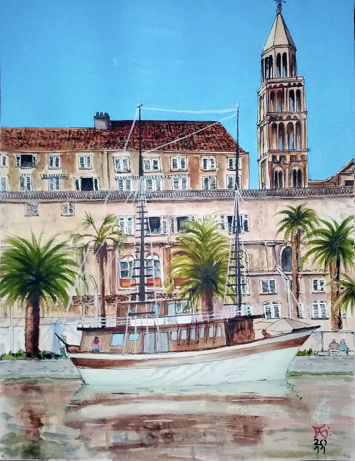 The Riva in Split City Croatia Painting by Francisco Gutierrez