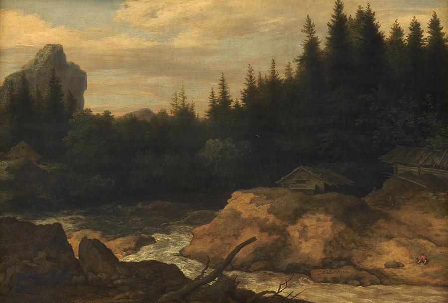 The River in the Pine Forest Painting by Allaert van Everdingen