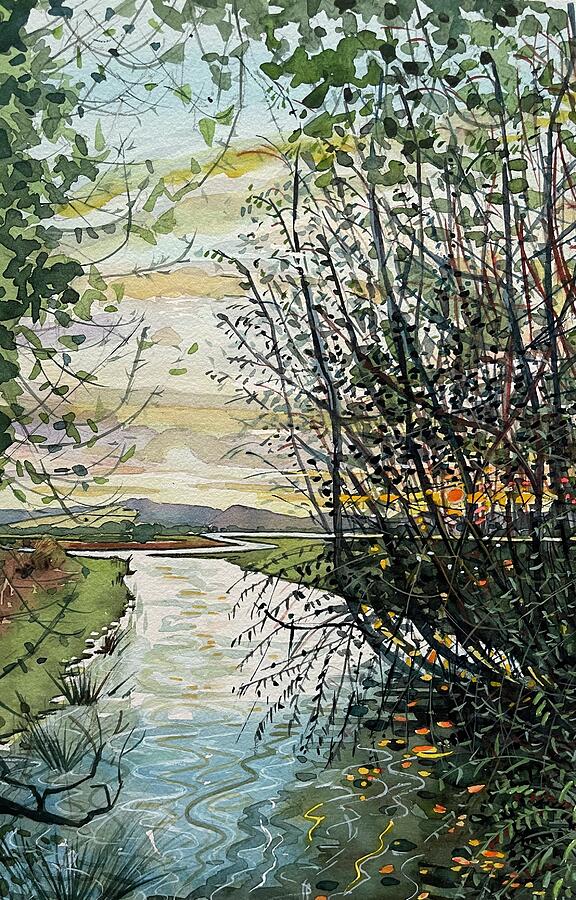 The River Teme At Dusk Painting