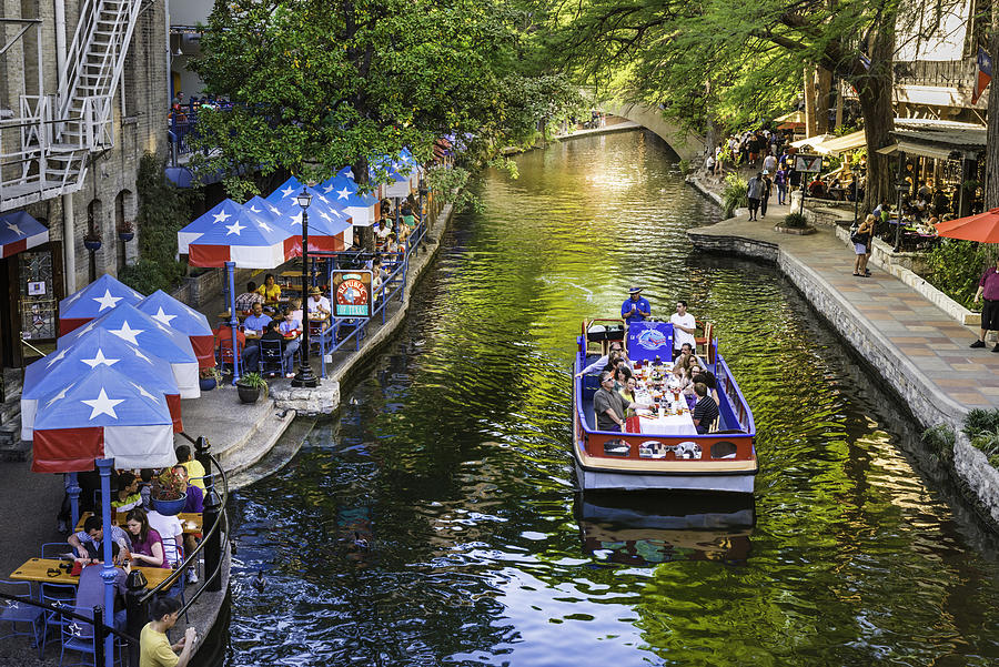 The riverwalk, San Antonio Texas,  park walkway along scenic canal Photograph by Dszc