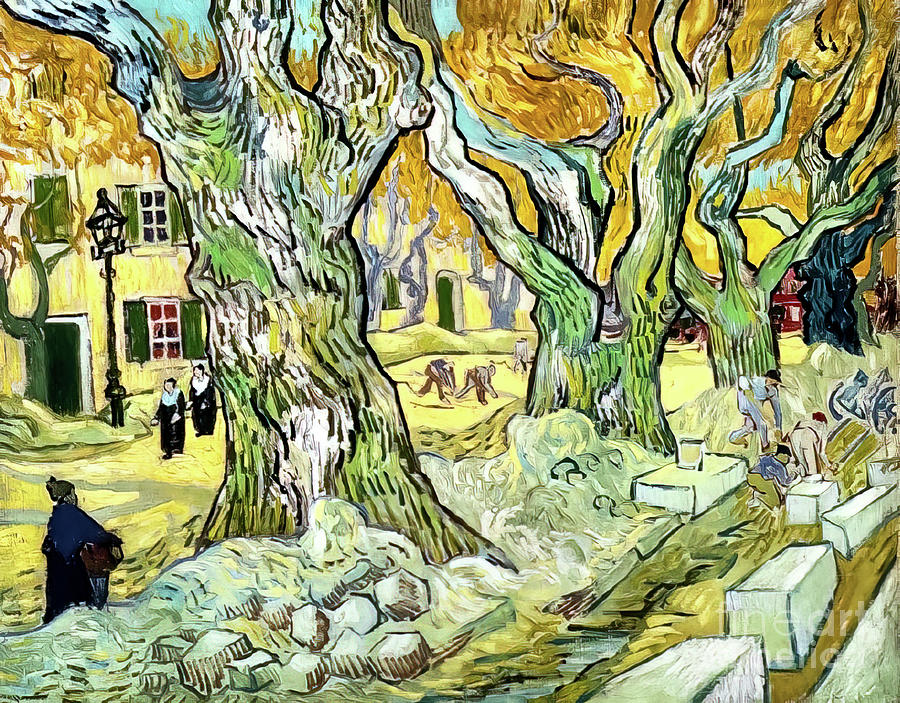 The Road Menders by Vincent Van Gogh Painting by Vincent Van Gogh