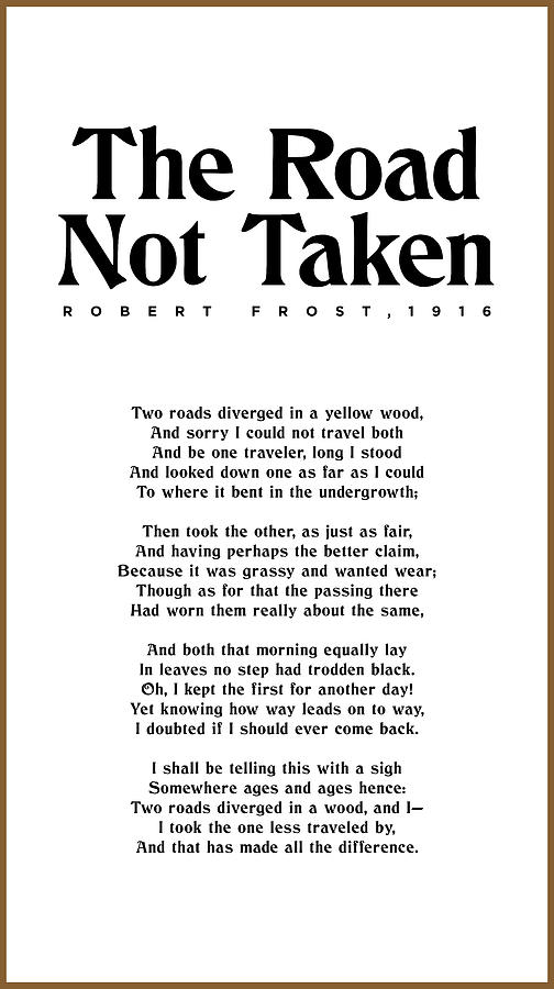 The Road Not Taken - Robert Frost - Typographic Print 01 - Literature Mixed Media
