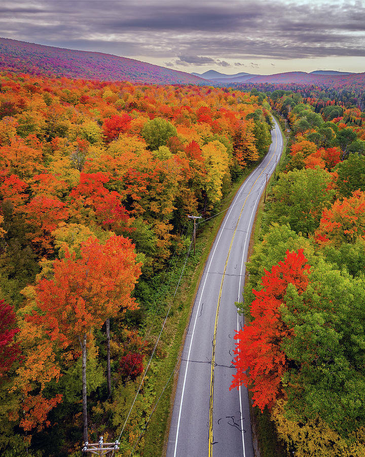 The Road to Fall Foliage in Vermont - Vertical Photograph by John Rowe