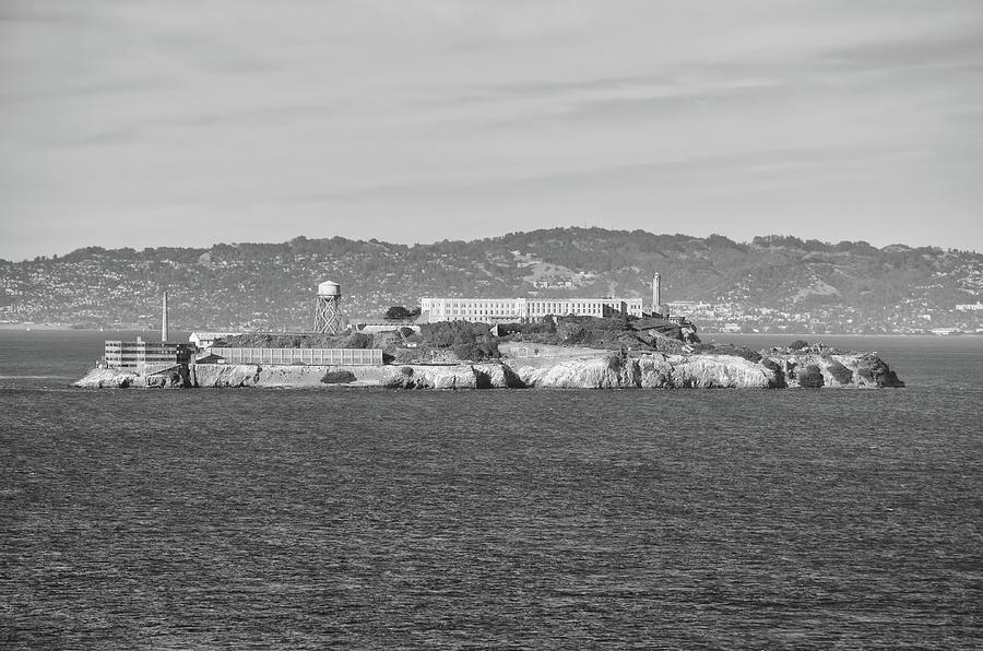 The Rock Alcatraz Island in San Francisco Bay Black and White Photograph by Shawn OBrien